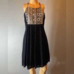 Hollister Black and Cream embroidery Mini Dress